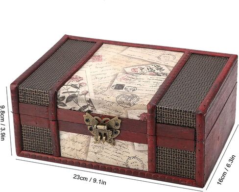 FTVOGUE Vintage Wooden Storage Box Small Size Book Jewelry Storing Storage Organizer Treasure Chest Home Decor(#3: Stamp) in Saudi Arabia