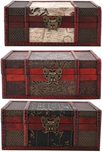 FTVOGUE Vintage Wooden Storage Box Small Size Book Jewelry Storing Storage Organizer Treasure Chest Home Decor(#3: Stamp) in Saudi Arabia