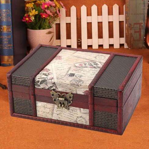 FTVOGUE Vintage Wooden Storage Box Small Size Book Jewelry Storing Storage Organizer Treasure Chest Home Decor(#3: Stamp) in Saudi Arabia