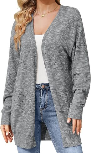Womens Crochet Cardigan Lightweight Hollow Sweaters Trendy Drape Open Front Knit Cardigan Boho Summer Coverups Charcoal Black in Saudi Arabia