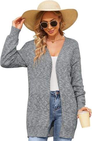 Womens Crochet Cardigan Lightweight Hollow Sweaters Trendy Drape Open Front Knit Cardigan Boho Summer Coverups Charcoal Black in Saudi Arabia