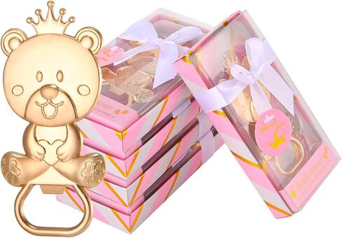 24 Packs Baby Shower Favors for Guests Bulk Cute Baby Bear Shape Bottle Opener with Gift Boxes for Baby Boy or Girl Party Souvenirs or Decorations (Pink box) in Saudi Arabia
