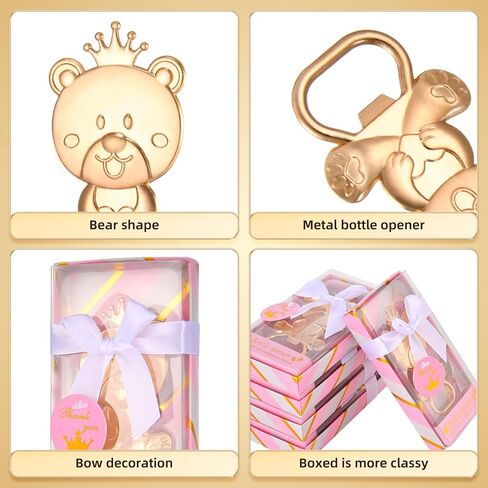 24 Packs Baby Shower Favors for Guests Bulk Cute Baby Bear Shape Bottle Opener with Gift Boxes for Baby Boy or Girl Party Souvenirs or Decorations (Pink box) in Saudi Arabia