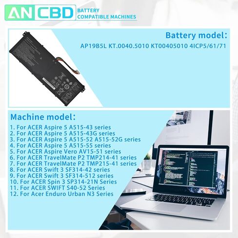 بطارية كمبيوتر محمول AP20CBL لجهاز Acer Aspire 5 A515-45 A515-46-R14K Vero AV15-51 Acer Swift 3 SF314-43 SF314-511 TravelMate Spin B3 TMB311RNA-32 Chromebook 315 CB315-4H 512 C852 KT.0030B.002 11.55V/5 3 وات in Saudi Arabia