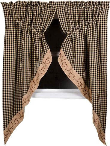 Primitive Home Decors Berry Vine Check Black and Nutmeg 72 x 63 Lined Cotton Gathered Swag in Saudi Arabia