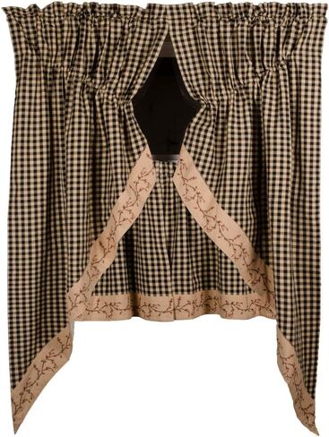 Primitive Home Decors Berry Vine Check Black and Nutmeg 72 x 63 Lined Cotton Gathered Swag in Saudi Arabia