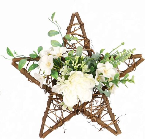 Floral Wreath for Front Door Artificial Camellia Flower and Eucalyptus Star Shape Floral Wreath for Front Door Window Bedroom Birthday Balcony Wedding White in Saudi Arabia