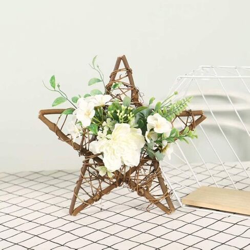 Floral Wreath for Front Door Artificial Camellia Flower and Eucalyptus Star Shape Floral Wreath for Front Door Window Bedroom Birthday Balcony Wedding White in Saudi Arabia