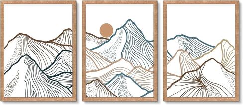 Rustic Minimalist Mountain Scene Wall Art,Set of 3 Wooden Frame Wall Decor Featuring Simple Mountain Shape For Bedroom Hallway and Living Room Decor (Colorful) in Saudi Arabia