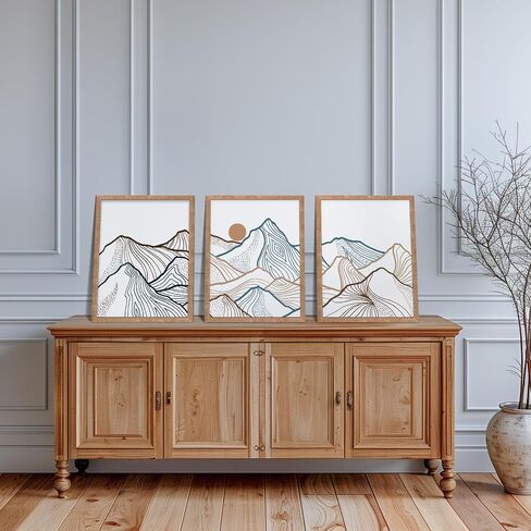 Rustic Minimalist Mountain Scene Wall Art,Set of 3 Wooden Frame Wall Decor Featuring Simple Mountain Shape For Bedroom Hallway and Living Room Decor (Colorful) in Saudi Arabia