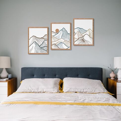 Rustic Minimalist Mountain Scene Wall Art,Set of 3 Wooden Frame Wall Decor Featuring Simple Mountain Shape For Bedroom Hallway and Living Room Decor (Colorful) in Saudi Arabia