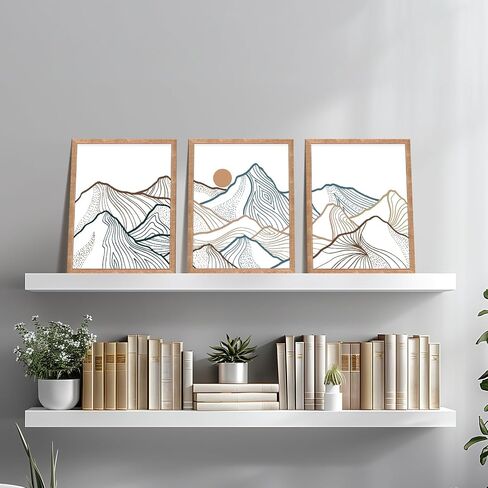 Rustic Minimalist Mountain Scene Wall Art,Set of 3 Wooden Frame Wall Decor Featuring Simple Mountain Shape For Bedroom Hallway and Living Room Decor (Colorful) in Saudi Arabia