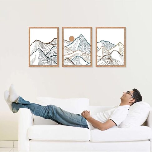 Rustic Minimalist Mountain Scene Wall Art,Set of 3 Wooden Frame Wall Decor Featuring Simple Mountain Shape For Bedroom Hallway and Living Room Decor (Colorful) in Saudi Arabia