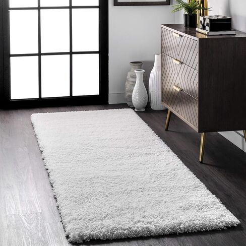 nuLOOM Gynel Solid 2x8 Runner Shag Rug for Living Room Bedroom Dining Room Nursery Entryway Hallway, Snow White in Saudi Arabia