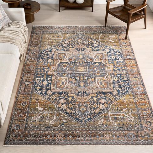 nuLOOM Harriet Vintage Medallion Fringe Area Rug - 5 Square Area Rug Traditional Rust/Multicolor Rugs for Living Room Bedroom Dining Room Kitchen in Saudi Arabia