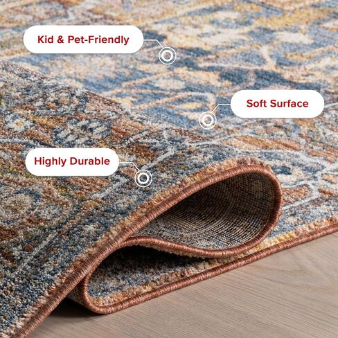 nuLOOM Harriet Vintage Medallion Fringe Area Rug - 5 Square Area Rug Traditional Rust/Multicolor Rugs for Living Room Bedroom Dining Room Kitchen in Saudi Arabia