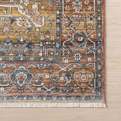 nuLOOM Harriet Vintage Medallion Fringe Area Rug - 5 Square Area Rug Traditional Rust/Multicolor Rugs for Living Room Bedroom Dining Room Kitchen in Saudi Arabia