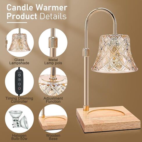 Candle Warmer,Electric Adjustable Height with Timer Dimmable Candle Warmer Lamp,Wax warmer Lantern Home Decor Gifts for Mom (with 2 Bulbs) in Saudi Arabia