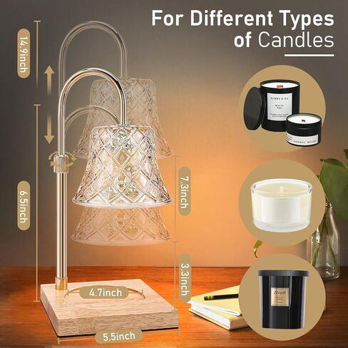 Candle Warmer,Electric Adjustable Height with Timer Dimmable Candle Warmer Lamp,Wax warmer Lantern Home Decor Gifts for Mom (with 2 Bulbs) in Saudi Arabia