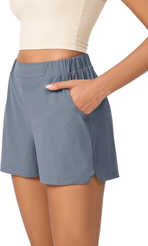 ODODOS Stretch Woven Relaxed Shorts for Women Elastic High Waist Summer Lightweight Casual Shorts with Pockets in Saudi Arabia