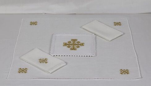 Altar Linens Set with Jerusalem Cross Design (Pall, Purificator, Corporal, Towel) in Saudi Arabia