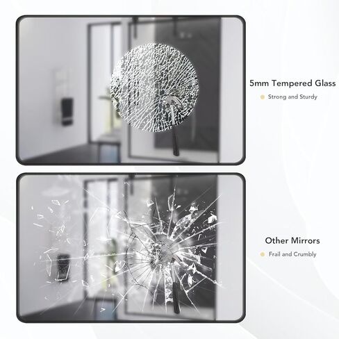 Bathroom Wall Mirror 55x30 Inch, Black Wall Mounted Mirror Decorative Mirror for Wall, Metal Frame Rectangular Mirror With Corner Edge, Corner Hangs for Hook(Horizontal/Vertical), for Vanit in Saudi Arabia