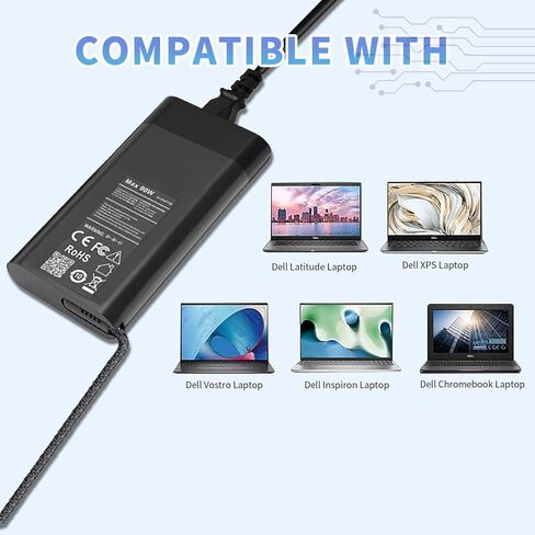 محول تيار متردد نحيف 130 واط لشاحن الكمبيوتر المحمول Dell USB C، شاحن Dell USB C لـ Dell Precision 5570 5560 3560 3550 3570 3581 5550 5530 Latitude 5520 5530 XPS 15 9510 9575 XPS 17 9700 9710 9720 سلك الطاقة in Saudi Arabia