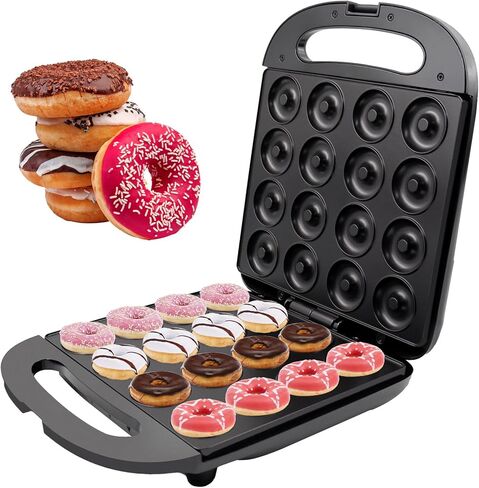 Mini Donut Maker,Doughnut Machine,Bake 16 Mini Donuts,Non-stick Surface,Double-sided heating,With oil brush,scraper,towel,for Commercial or Family Use,Make Breakfast,Snacks,Desserts&More in Saudi Arabia
