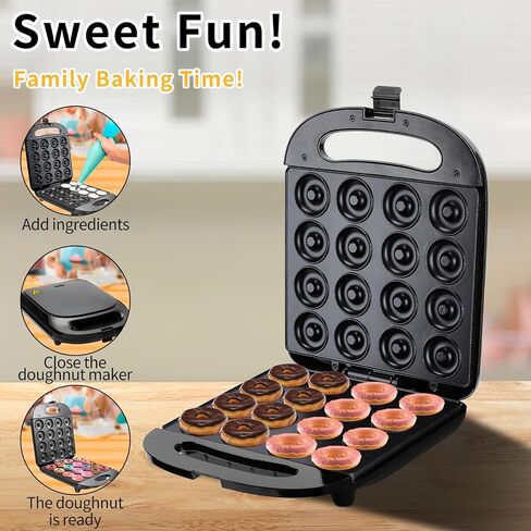 Mini Donut Maker,Doughnut Machine,Bake 16 Mini Donuts,Non-stick Surface,Double-sided heating,With oil brush,scraper,towel,for Commercial or Family Use,Make Breakfast,Snacks,Desserts&More in Saudi Arabia