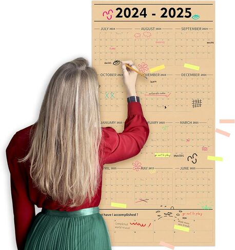 GuassLee Large Yearly Wall Calendar 2024-2025, Full Year Calendar One Page, Jul 2024- Jun 2025, Annual Wall Calendar 2024, 24"X 48" Wall Calendar 2024-2025 Large with Foam Stickers in Kuwait