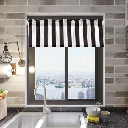 Window Curtain Valance White Black Vertical Stripe Rod Pocket Valances for Kitchen Living Room 54 x 18 inch in Saudi Arabia