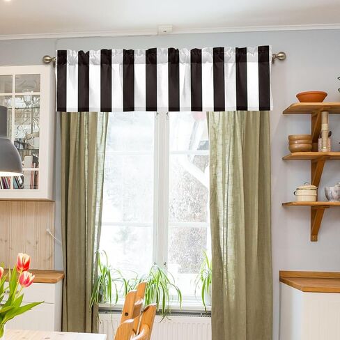 Window Curtain Valance White Black Vertical Stripe Rod Pocket Valances for Kitchen Living Room 54 x 18 inch in Saudi Arabia