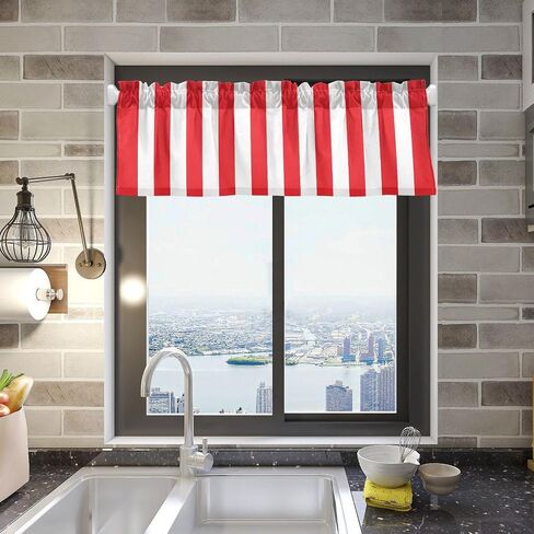 Window Curtain Valance White Black Vertical Stripe Rod Pocket Valances for Kitchen Living Room 54 x 18 inch in Saudi Arabia