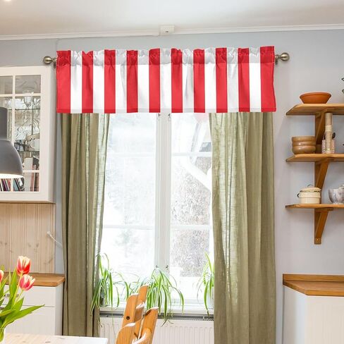 Window Curtain Valance White Black Vertical Stripe Rod Pocket Valances for Kitchen Living Room 54 x 18 inch in Saudi Arabia
