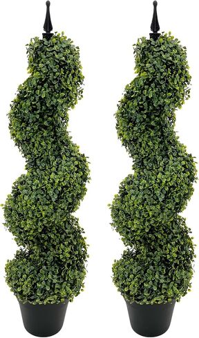 3ft نباتات اصطناعية في الهواء الطلق خشب البقس توبياري دوامة الشرفة الأمامية ديكور شجرة بوعاء أشجار توبياري فو في وعاء للداخلية في الهواء الطلق ديكور الشرفة الأمامية المنزل (2pack) in Saudi Arabia