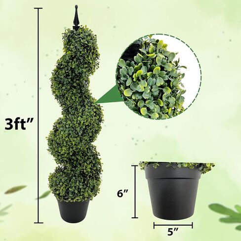 3ft نباتات اصطناعية في الهواء الطلق خشب البقس توبياري دوامة الشرفة الأمامية ديكور شجرة بوعاء أشجار توبياري فو في وعاء للداخلية في الهواء الطلق ديكور الشرفة الأمامية المنزل (2pack) in Saudi Arabia
