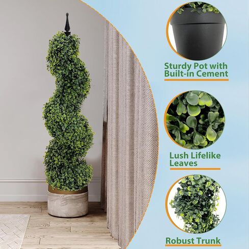 3ft نباتات اصطناعية في الهواء الطلق خشب البقس توبياري دوامة الشرفة الأمامية ديكور شجرة بوعاء أشجار توبياري فو في وعاء للداخلية في الهواء الطلق ديكور الشرفة الأمامية المنزل (2pack) in Saudi Arabia