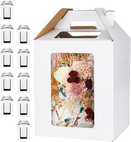 6Pcs Tall Cake Boxes 12 Inch in 2 Size 10x10x12 & 12x12x14 Tier Cake Carrier Wedding Cake Box Disposable Cake Containers with Window Cardboard Bakery Take Out Carrier for Birthday Party in Saudi Arabia