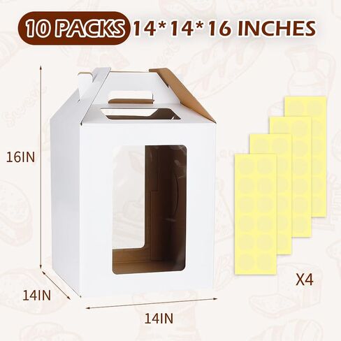 6Pcs Tall Cake Boxes 12 Inch in 2 Size 10x10x12 & 12x12x14 Tier Cake Carrier Wedding Cake Box Disposable Cake Containers with Window Cardboard Bakery Take Out Carrier for Birthday Party in Saudi Arabia