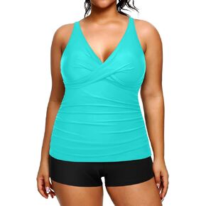 Aqua Eve Plus Size Tankini with Shorts Two Piece Swimsuits Tummy Control Bathing Suits for Women Slimming Swimwear in Saudi Arabia
