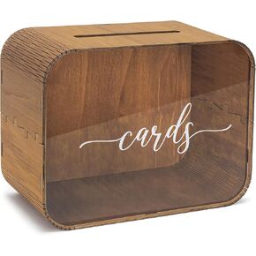Wooden Wedding Card Box with Slot | Acrylic Wedding Decorations for Reception, Acrylic Card Box for Wedding Gifts & Money | Rustic Card Box with Lid | Baby Shower, Bridal Shower, Graduation Card Box