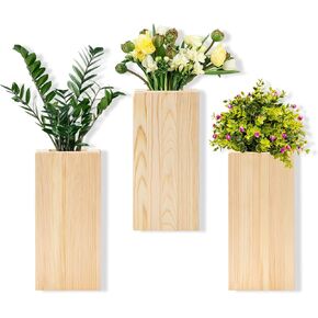 Pine Wood Wall Mount Planters - Set of 3, Modern Wall Vases for Flowers, Perfect for Bedroom, Bathroom, and Living Room Decor, Wall Flower Pots for Dried Floral Decorations