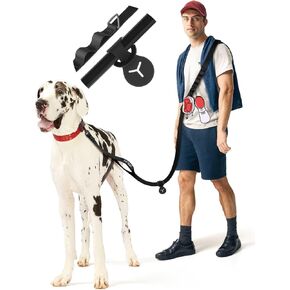 Hands Free Dog Leash,8.2ft Crossbody Dog Leash with Hanging Strap/Hanging Buckle/Poop Bag Holder/Explosion-Proof Handle,Adjustable Crossbody Rope for Dogs Walking,Jogging and Running,18-110lbs,Black