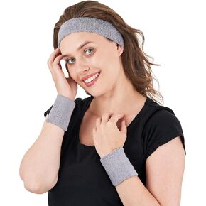 Sweatbands Set - Head and Wristbands - Moisture Wicking Headband Keeping Sweat Out Your Eyes - Stretchy Soft Comfy Cotton Terry Cloth - Tennis Working Out Yoga Boxing Basketball Gym Exercise