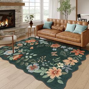 Lahome Floral Washable Runner Rug, 2'6''x8' Soft Hallway Runner Rug Non Slip, Boho Ultra-Thin Kitchen Runners for Hallways with Rubber Backing Carpet Runner for Laundry Bedroom Bathroom(Green)