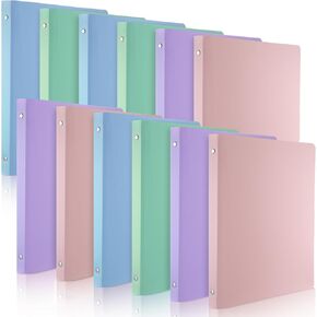 12 Pieces 1 Inch Binders 3 Ring Holds 200 Sheets Paper 1 Inch Plastic Binder with Pocket Round 3 Ring Binder Letter Size Binders for School Office Supplies, 4 Blue Series