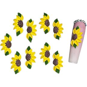 Set 10Pcs 3D Sunflowers Flower Nail Art Handmade by Acrylic Powder Design Floral Salon Decor,3D -Flowers -Nails -Charms -For Women Girls (Half Sunflower 2# 10PCs) in Kuwait