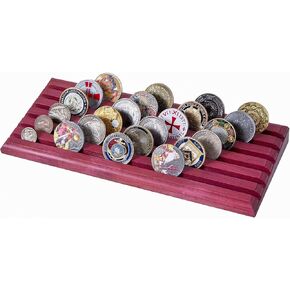 LiTY Challenge Coin Display Stand ,6 Row Military Challenge Coins Holder, Solid Violet Wooden Rack Case 42 Coins,Gift for Father, Military Coin Display Case