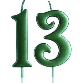 Green 13th Birthday Candle, Number 13 Years Old Candles Cake Topper, Boy Or Girl Party Decorations, Supplies