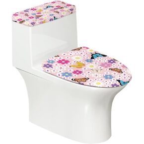 Pink Butterfly Print Toilet Seat Lid Cover Polyester Fabric Toilet Seat Covers for Bathroom Dustproof and Waterproof Toilet Seat Cover Set Universal for Most Toilet Bowl Lids